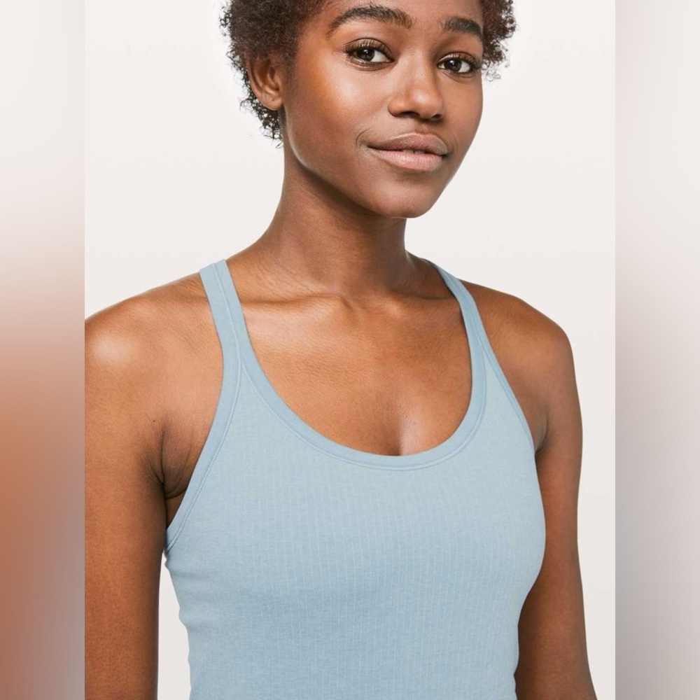 Very Gently Worn, Lululemon Ebb To Street Tank II in color Blue Cast, Size 4